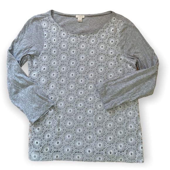J. CREW Floral Metallic Lace Overlay T-Shirt - Picture 2 of 9